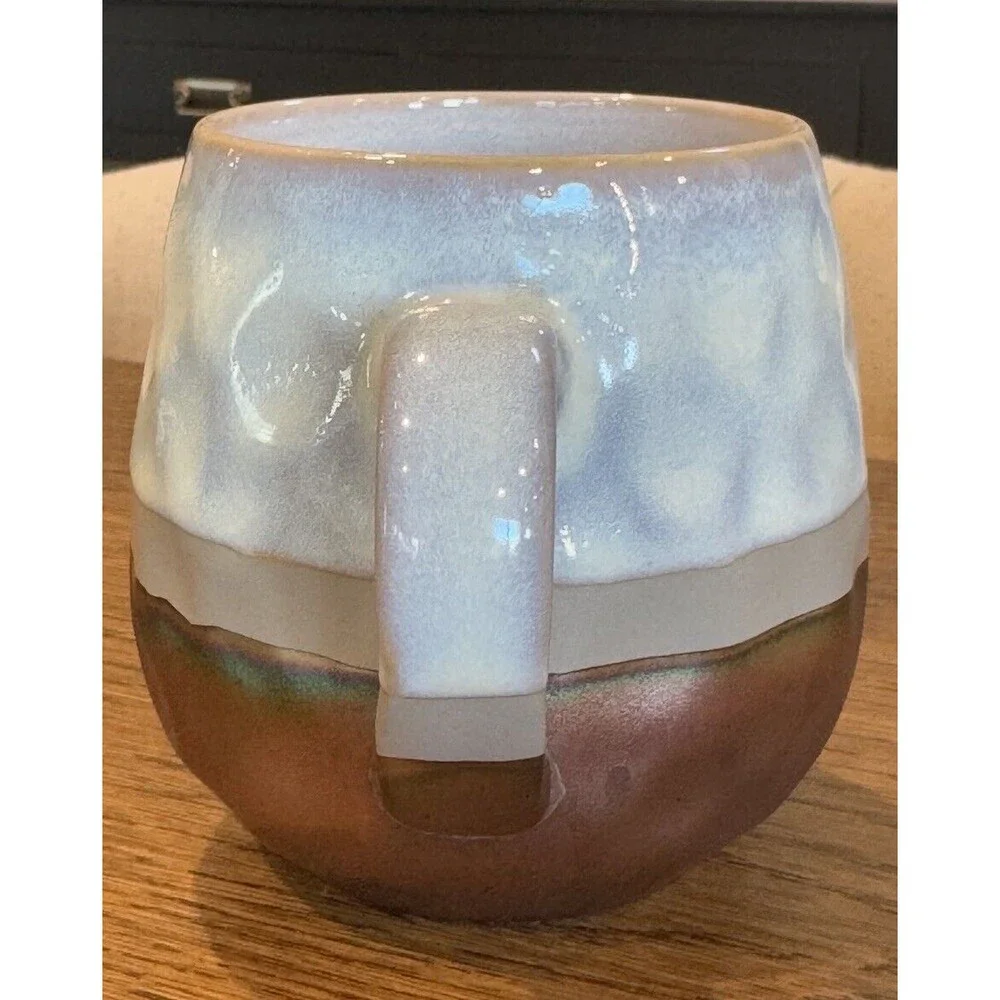 Roscher Set Of 4 Iridescent Metallic Hammered Blue/Brown Stoneware Coffee Mugs - Picture 5 of 7